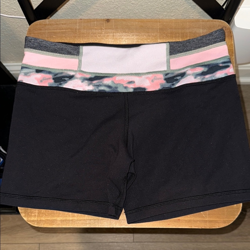 Lululemon Athletica Black and Pink Stretch Athletic Shorts